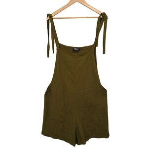 KNOWN SUPPLY Olive Organic Cotton Romper XL Tie Shoulder Gauze Boho Overalls